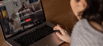 Lady searching for fireplace online 