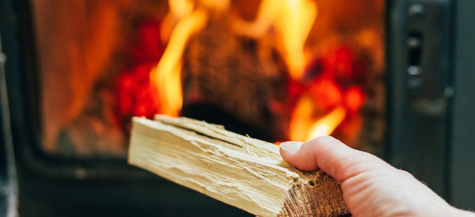 Wood log in the fireplace