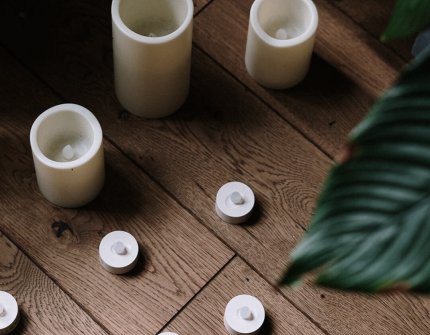 White LED lights on a brown floor 