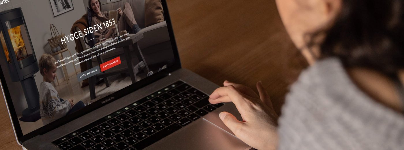 Lady searching for fireplace online 