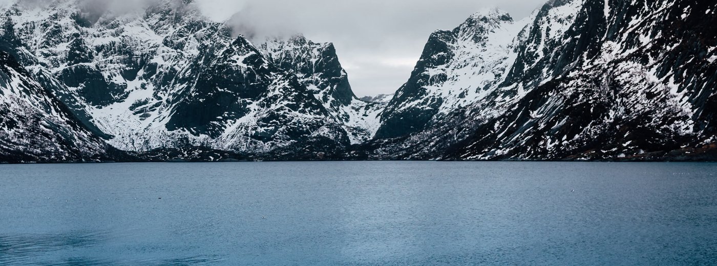 Norwegian mountains and fjords in winter time